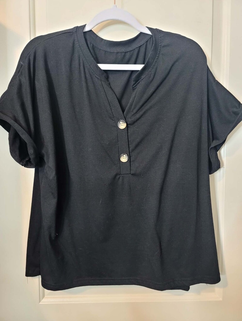 Black Half Button Blouse Womens XL